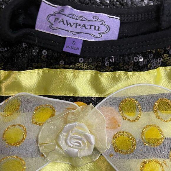 Pet Bee Costume Dress with Sequins, Sparkle Wings and Tutu, Queen Bee - Picture 3 of 3